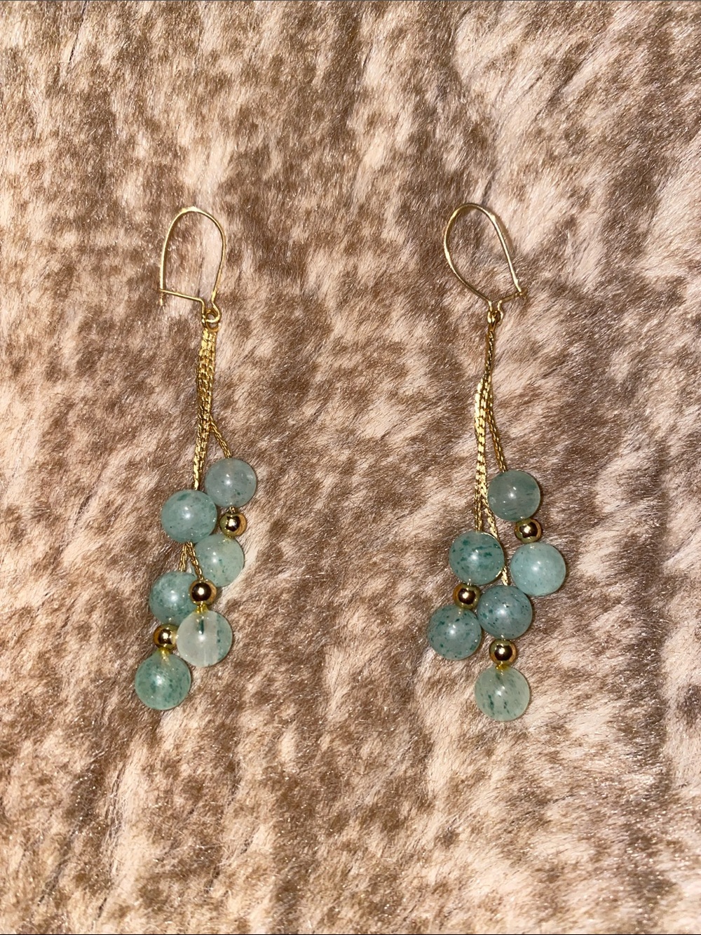 Gold Chain Drop Earrings with Aqua Beads - Women Jewelry